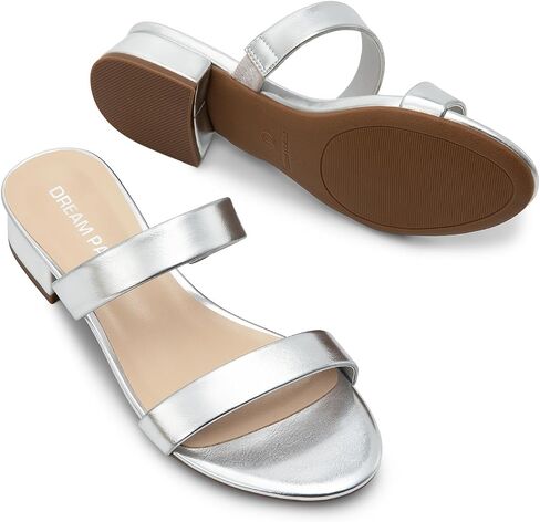 DREAM PAIRS Women's Slides Heels Slip On Low Block Sandals Two Strap Open Round Toe Chunky Casual Summer Mules Shoes in Saudi Arabia