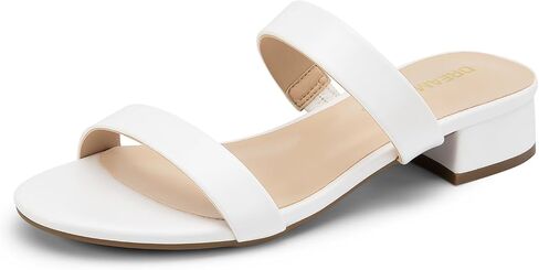 DREAM PAIRS Women's Slides Heels Slip On Low Block Sandals Two Strap Open Round Toe Chunky Casual Summer Mules Shoes in Saudi Arabia