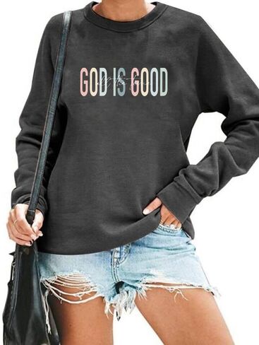 God Is Good Christian Sweatshirt Women Inspirational Bible Verse Tops Long Sleeve Jesus Funny Religious Tops in Saudi Arabia