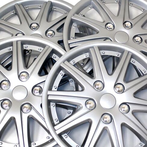 TuningPros WSC3-029S15 طقم 4 قطع من النوع الإضافي (منبثق) 15 بوصة غطاء عجلة Hubcap باللون الفضي المعدني in Kuwait