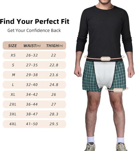 Mens Incontinence Underwear Washable 150 ml Absorbency Reusable Leak Proof Boxer Shorts with Front Fly in Kuwait