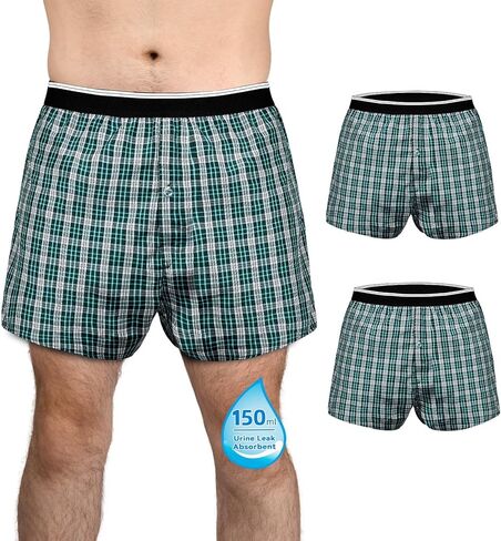 Mens Incontinence Underwear Washable 150 ml Absorbency Reusable Leak Proof Boxer Shorts with Front Fly in Kuwait