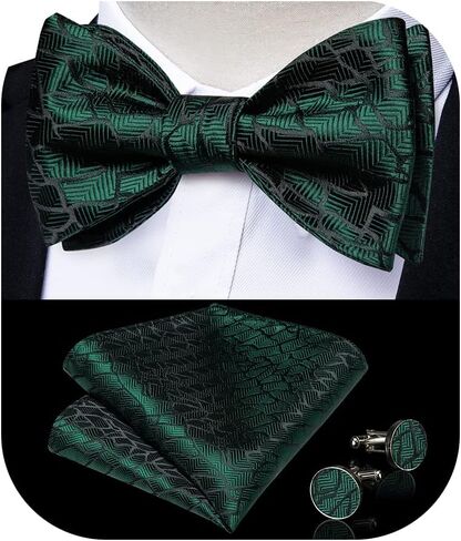 DiBanGu Christams Bow Ties for Men Self Tied Bow Tie Set with Pocket Square Cufflinks Silk Jacquard Woven Bow Tie in Saudi Arabia
