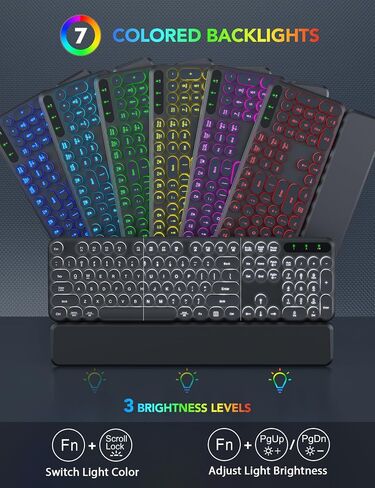 Wireless Keyboard and Mouse Backlit - Typewriter Keyboard with Magnetic Wrist Rest, Retro Round Keys, Light Up Letters, 2.4GHz Cordless Combo for Mac, Windows, PC, Laptop, Trueque CK23Pro [Upgraded] | Retro Round Keys, Light Up Letters, 2.4GHz Cordless Co in Kuwait