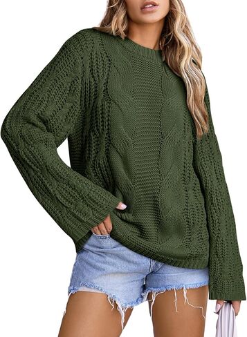 EVALESS Sweaters for Women 2024 Trendy Casual Crewneck Long Sleeve Cable Knit Pullover Sweaters Tops Fall Clothes in Saudi Arabia