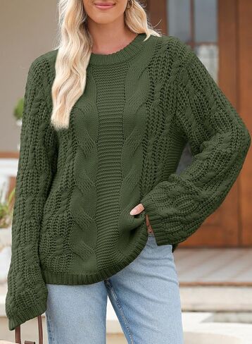 EVALESS Sweaters for Women 2024 Trendy Casual Crewneck Long Sleeve Cable Knit Pullover Sweaters Tops Fall Clothes in Saudi Arabia