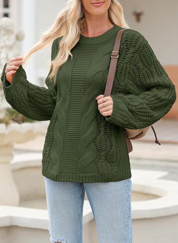EVALESS Sweaters for Women 2024 Trendy Casual Crewneck Long Sleeve Cable Knit Pullover Sweaters Tops Fall Clothes in Saudi Arabia