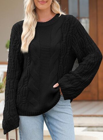 EVALESS Sweaters for Women 2024 Trendy Casual Crewneck Long Sleeve Cable Knit Pullover Sweaters Tops Fall Clothes in Saudi Arabia