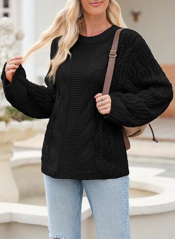 EVALESS Sweaters for Women 2024 Trendy Casual Crewneck Long Sleeve Cable Knit Pullover Sweaters Tops Fall Clothes in Saudi Arabia