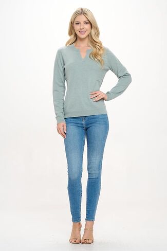 Women's 100% Cashmere Soft Long Sleeve V Neck Crew Neck Sweater in Saudi Arabia