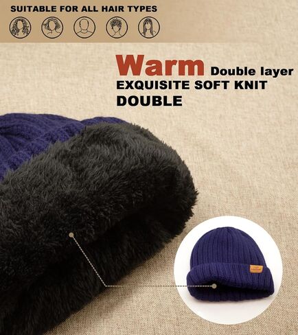 Winter Beanie Hat for Men and Women, Warm Double-Layered Knit Beanie in Multiple Colors to Go with Everything in Kuwait
