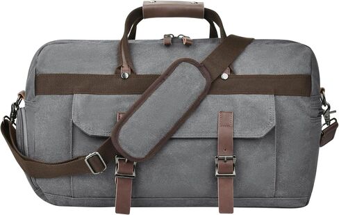 Dimayar Duffle Bag for Men,Leather Canvas Travel Duffel Bags,Overnight Weekender Carry on Luggage Bag with Shoes Compartment and Adjustable Strap Grey in Saudi Arabia