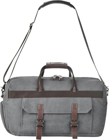 Dimayar Duffle Bag for Men,Leather Canvas Travel Duffel Bags,Overnight Weekender Carry on Luggage Bag with Shoes Compartment and Adjustable Strap Grey in Saudi Arabia