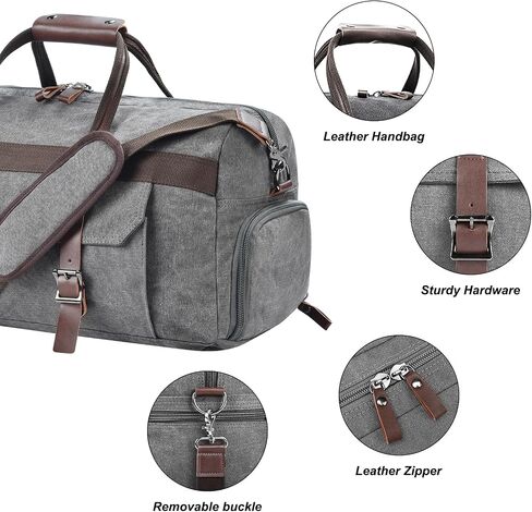 Dimayar Duffle Bag for Men,Leather Canvas Travel Duffel Bags,Overnight Weekender Carry on Luggage Bag with Shoes Compartment and Adjustable Strap Grey in Saudi Arabia