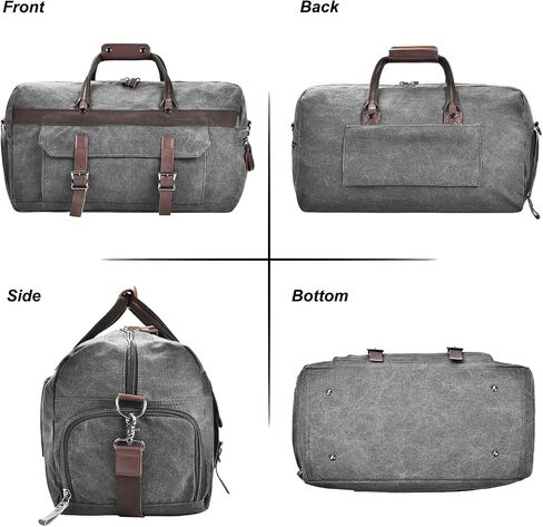 Dimayar Duffle Bag for Men,Leather Canvas Travel Duffel Bags,Overnight Weekender Carry on Luggage Bag with Shoes Compartment and Adjustable Strap Grey in Saudi Arabia