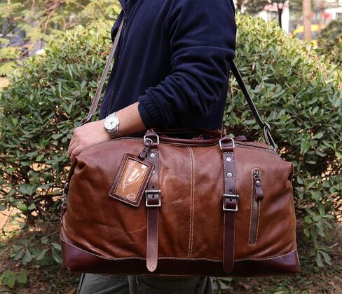 IBLUE Vintage Travel Duffel Bag Genuine Full Grain Leather Weekender Bag Gym Handbag in Saudi Arabia