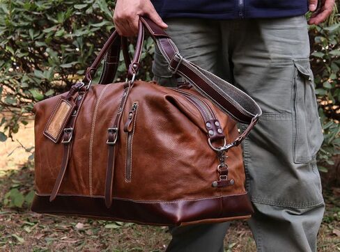 IBLUE Vintage Travel Duffel Bag Genuine Full Grain Leather Weekender Bag Gym Handbag in Saudi Arabia