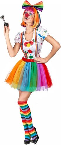 دوريو 5 قطع زي المهرج للنساء السيرك قوس قزح زي الهالوين زي الجوكر المهرج مجموعة إكسسوارات in Kuwait