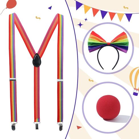 دوريو 5 قطع زي المهرج للنساء السيرك قوس قزح زي الهالوين زي الجوكر المهرج مجموعة إكسسوارات in Kuwait