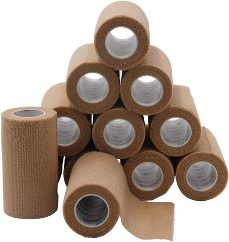 Self Adherent Cohesive Wrap Bandages 12 Count 4" x 5 Yards, Self Adhesive Non Woven Bandage Rolls（Skin Color） in Kuwait