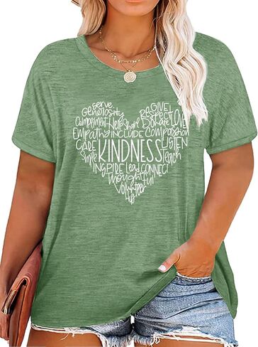 Anbech Women Plus Size Tops Cute Kindness Graphic Be Kind Tees Wildflowers Print Teacher Tops in Kuwait