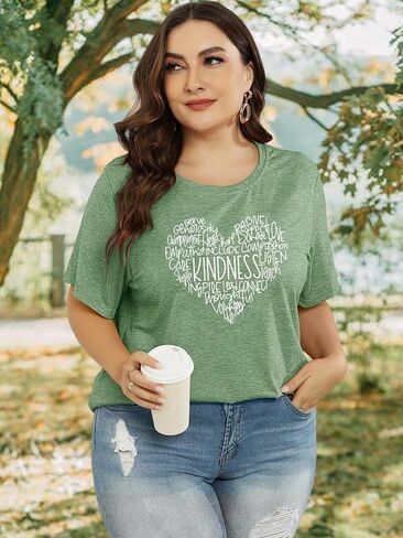 Anbech Women Plus Size Tops Cute Kindness Graphic Be Kind Tees Wildflowers Print Teacher Tops in Kuwait