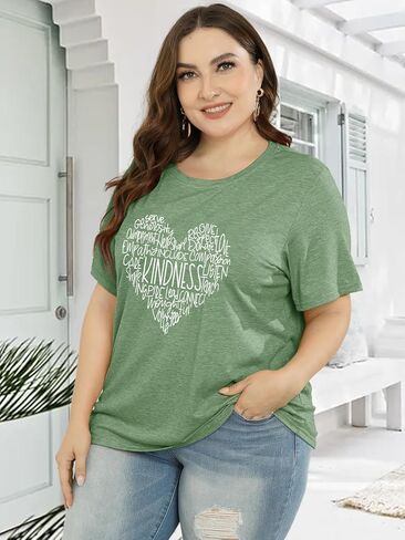 Anbech Women Plus Size Tops Cute Kindness Graphic Be Kind Tees Wildflowers Print Teacher Tops in Kuwait