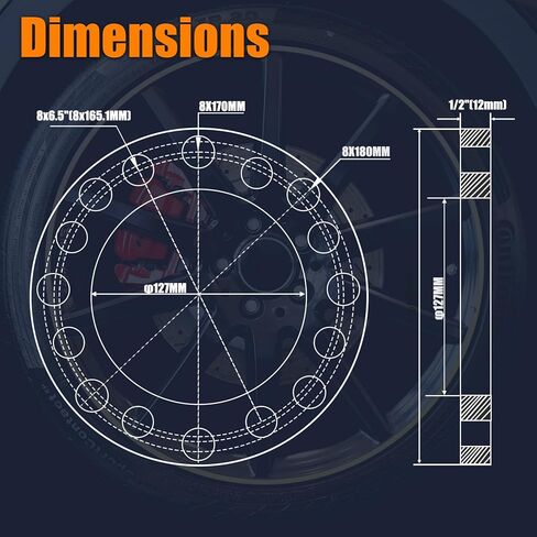 GAsupply 12mm 8 Lug Universal Wheel Spacers, Fit for F250 E350 Ram 2500 3500 Express 3500 K3500 Silverado Suburban 2500 Sierra 2500HD 3500HD, 4pcs 8x6.5 8x165.1 8x170 8x180 1/2 inch Forged Spacer in Kuwait