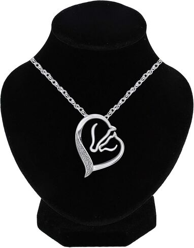 قلادة من الفضة الإسترلينية 925/ ذهب 10 قيراط أو 14 قيراط 1/8 قيراط من الألماس الأبيض المستدير على شكل قلب حصان حيوان، سلسلة 18 بوصة هدية عيد الأم (اللون: H-I، الوضوح: I1-I2، 0.12 قيراط) in Kuwait