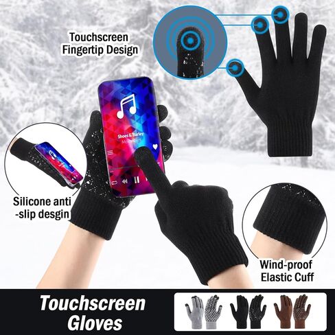 Coume 9 قطع قبعة شتوية قبعة وشاح لتدفئة الرقبة وقفازات شاشة تعمل باللمس مجموعة للرجال البالغين قفازات لمس كاملة الأصابع قبعة مع حافة الأذن وشاح رفرف قفازات ناعمة دافئة in Kuwait