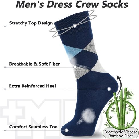 +MD Men's Soft Dress Socks Size 10-13, 3 Pairs Classic Business Crew Calf Socks for Men, Lightweight Breathable Comfort in Kuwait