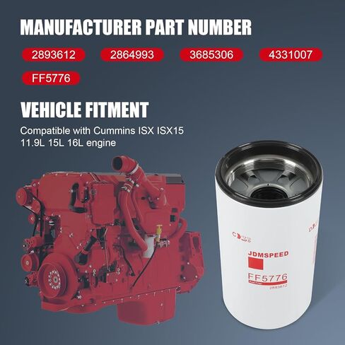 JDMSPEED 3 قطعة FF5776 فلتر الوقود متوافق مع محرك الكمون ISX ISX15 11.9L 15L 16L استبدال الكمون 2893612 2864993 3685306 4331007 in Kuwait