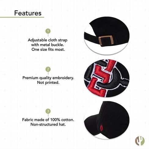 Desert Cactus San Diego State University Baseball Hat SDSU Aztecs Brimmed Embroirderd Cap Adjustable Cloth Strap Adult (Style C) in Saudi Arabia