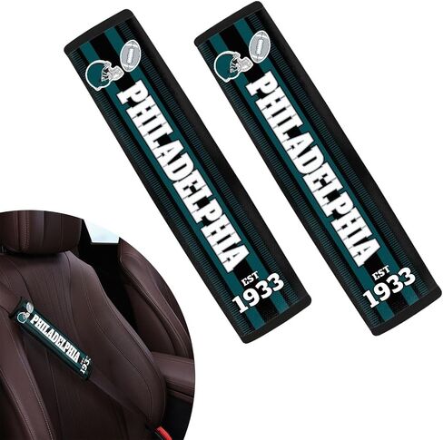 2Pcs for Philadelphia Seat Belt Covers Shoulder Pads,Carbon Fiber Safety Seatbelt Shoulder Strap Covers, Breathable Leather Soft Pad for Philadelphia and Eagles Fans in Saudi Arabia