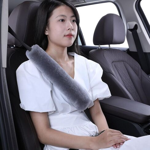 2 Pack 13.4inch Big Plush Soft Wool Sheepskin Seat Belt Cushion, Fluffy Seatbelt Cover Pad for Pacemaker Adults Kids Women Universal Auto Accessory, Grey in Kuwait