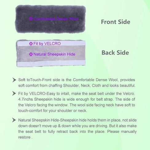 2 Pack 13.4inch Big Plush Soft Wool Sheepskin Seat Belt Cushion, Fluffy Seatbelt Cover Pad for Pacemaker Adults Kids Women Universal Auto Accessory, Grey in Kuwait