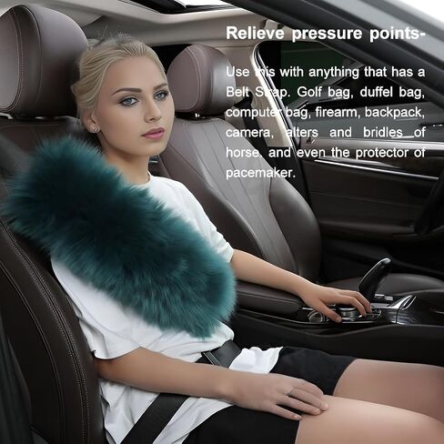 2 Pack 13.4inch Big Plush Soft Wool Sheepskin Seat Belt Cushion, Fluffy Seatbelt Cover Pad for Pacemaker Adults Kids Women Universal Auto Accessory, Grey in Kuwait