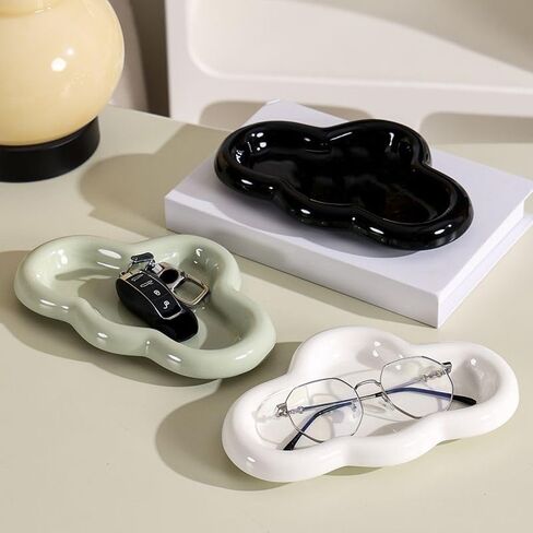 Cloud Jewelry Tray, Cute Ceramic Cloud Decor for Home and Office, Versatile Jewelry and Trinket Organizer, Funky Cloud-Shaped Ceramic Catch-All Dish (Glossy White) in Saudi Arabia