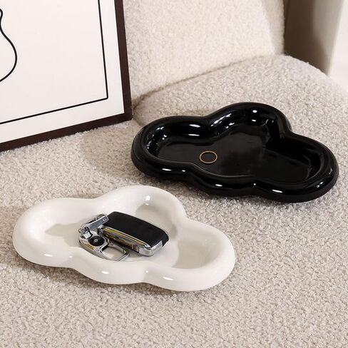 Cloud Jewelry Tray, Cute Ceramic Cloud Decor for Home and Office, Versatile Jewelry and Trinket Organizer, Funky Cloud-Shaped Ceramic Catch-All Dish (Glossy White) in Saudi Arabia