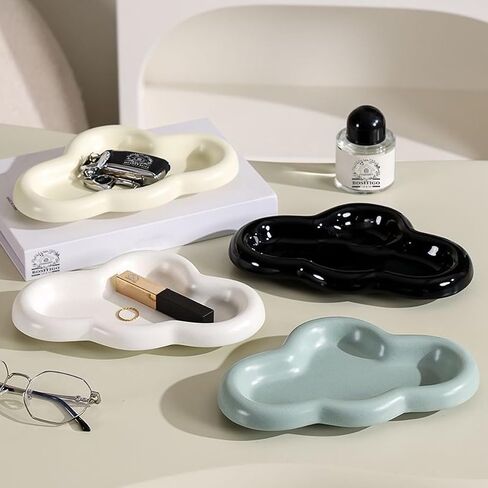 Cloud Jewelry Tray, Cute Ceramic Cloud Decor for Home and Office, Versatile Jewelry and Trinket Organizer, Funky Cloud-Shaped Ceramic Catch-All Dish (Glossy White) in Saudi Arabia