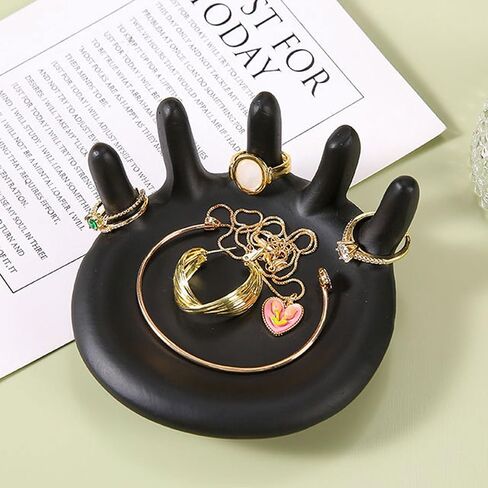 Hand Shape Ring Holder Wedding Engagement Ring Dish,Jewelry Dish Holder Trinket Dish Tray for Women Birthday Christmas Valentines Black in Saudi Arabia