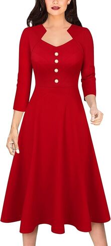 VFSHOW Womens Vintage Retro Square Neck Work Business Office Fit and Flare Mid-Calf A-Line Dress in Saudi Arabia