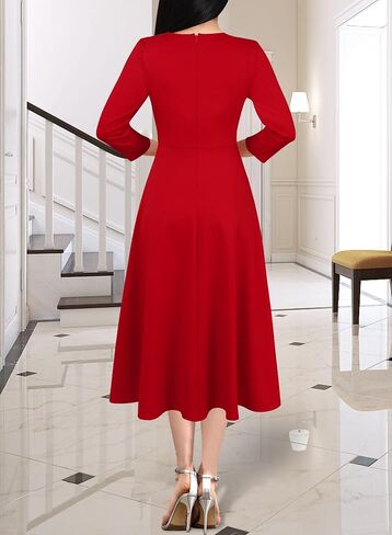 VFSHOW Womens Vintage Retro Square Neck Work Business Office Fit and Flare Mid-Calf A-Line Dress in Saudi Arabia