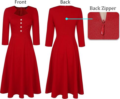VFSHOW Womens Vintage Retro Square Neck Work Business Office Fit and Flare Mid-Calf A-Line Dress in Saudi Arabia