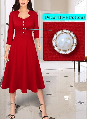 VFSHOW Womens Vintage Retro Square Neck Work Business Office Fit and Flare Mid-Calf A-Line Dress in Saudi Arabia