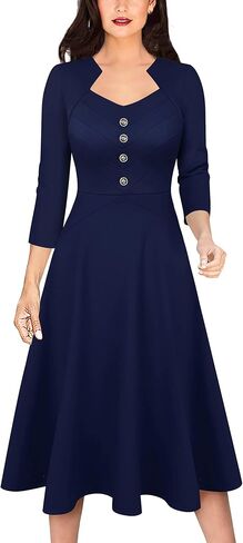 VFSHOW Womens Vintage Retro Square Neck Work Business Office Fit and Flare Mid-Calf A-Line Dress in Saudi Arabia