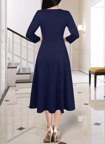 VFSHOW Womens Vintage Retro Square Neck Work Business Office Fit and Flare Mid-Calf A-Line Dress in Saudi Arabia