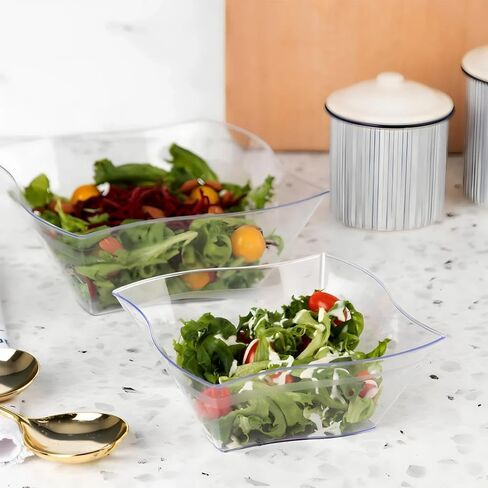 Blue Sky Clear Square Wave Plastic Serving Bowl (1 Count) - Premium & Durable Clear Plastic Bowl - Perfect Snack Bowl and Salad Bowl for Birthday, Wedding, Themed Party & Other Event, 45 oz. in Saudi Arabia