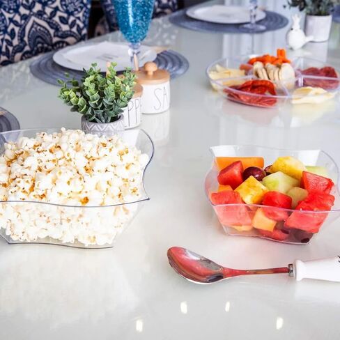 Blue Sky Clear Square Wave Plastic Serving Bowl (1 Count) - Premium & Durable Clear Plastic Bowl - Perfect Snack Bowl and Salad Bowl for Birthday, Wedding, Themed Party & Other Event, 45 oz. in Saudi Arabia