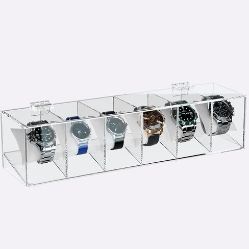 6 Slot Watch Box，Men Acrylic Watch Case, Premium Acrylic Watch Organizer,Clear Watch Display Case,Watch Storage for Men Women, Oak in Saudi Arabia